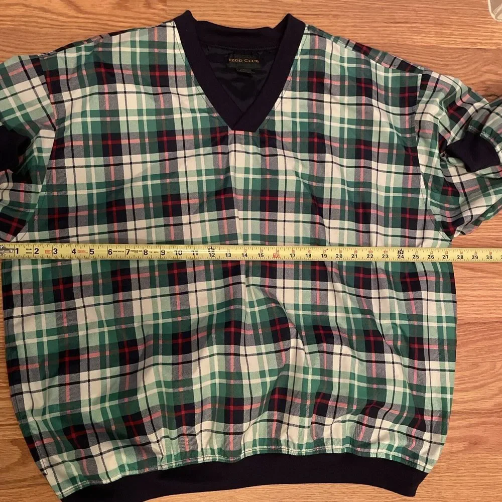 Vintage IZOD Green Blue Plaid Men's Pullover Windbreaker Jacket Size XL‎